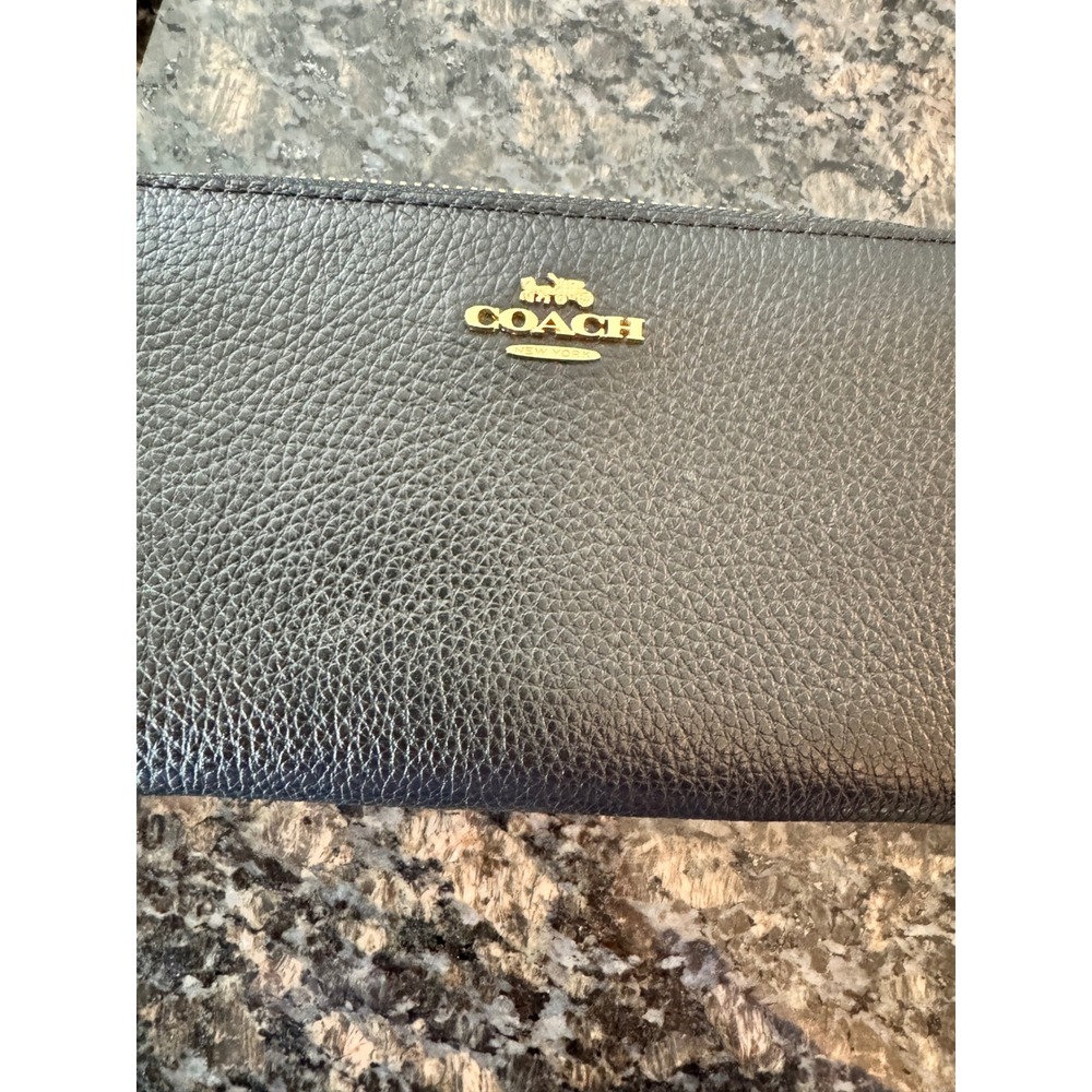 Coach Black Pebble Leather Accordion Zip Wallet Wristlet Gold Hardware 52372 - Picture 2 of 10